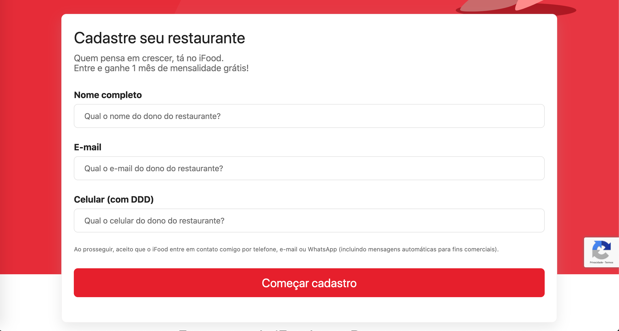 Cadastre seu restaurante